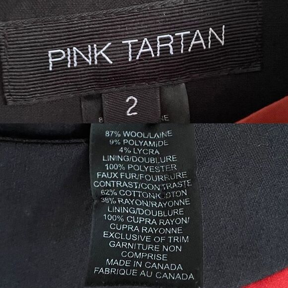 PINK TARTAN Wool Short Sleeve Mini Shift Dress Red Leopard Print 2 - Picture 7 of 7